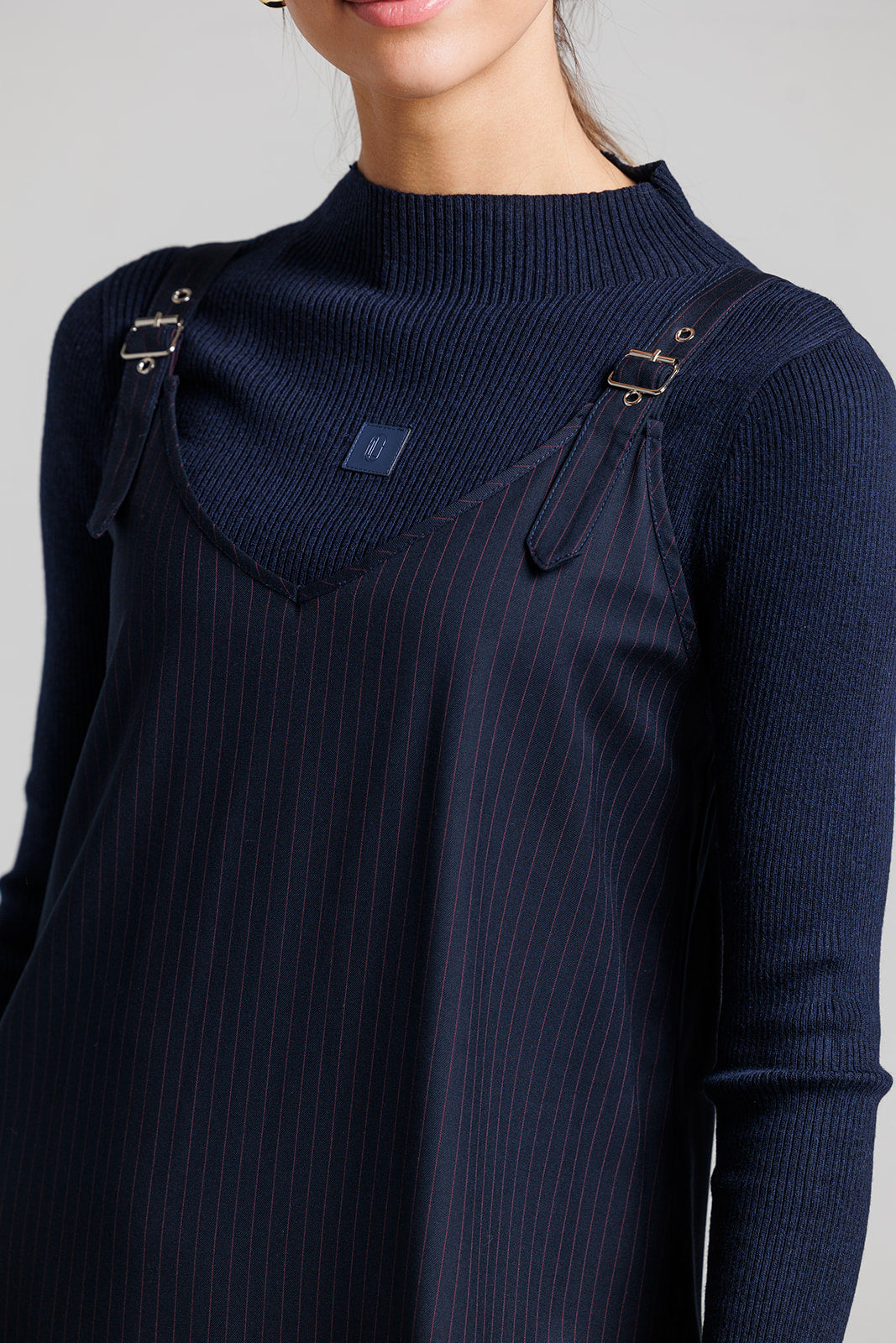 Leather Patch Turtlenck - Navy