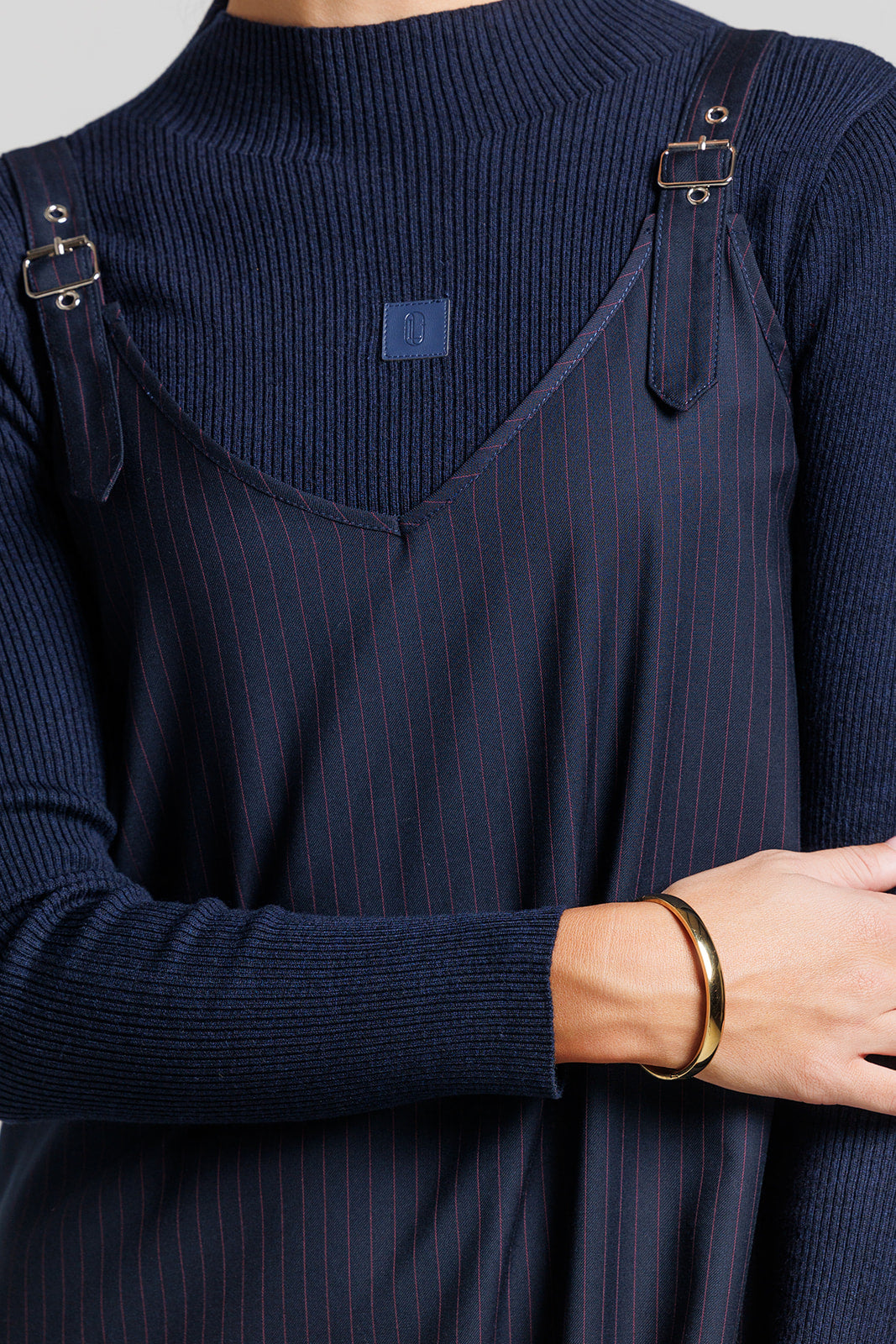 Leather Patch Turtlenck - Navy