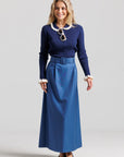 Ruffle Polo Sweater - Navy