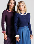Ruffle Polo Sweater - Navy
