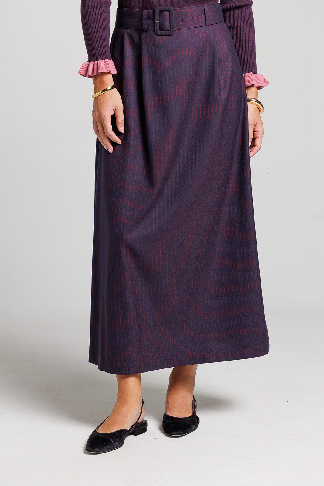 Pinstripe Midi - Plum