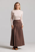 Tweed Pin Pleated Skirt - Brown