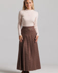 Tweed Pin Pleated Skirt - Brown