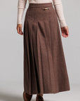 Tweed Pin Pleated Skirt - Brown