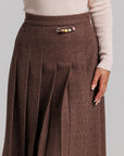 Tweed Pin Pleated Skirt - Brown