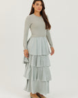 Scalloped Ruffle Maxi Sage