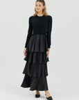 Scalloped Ruffle Maxi Black