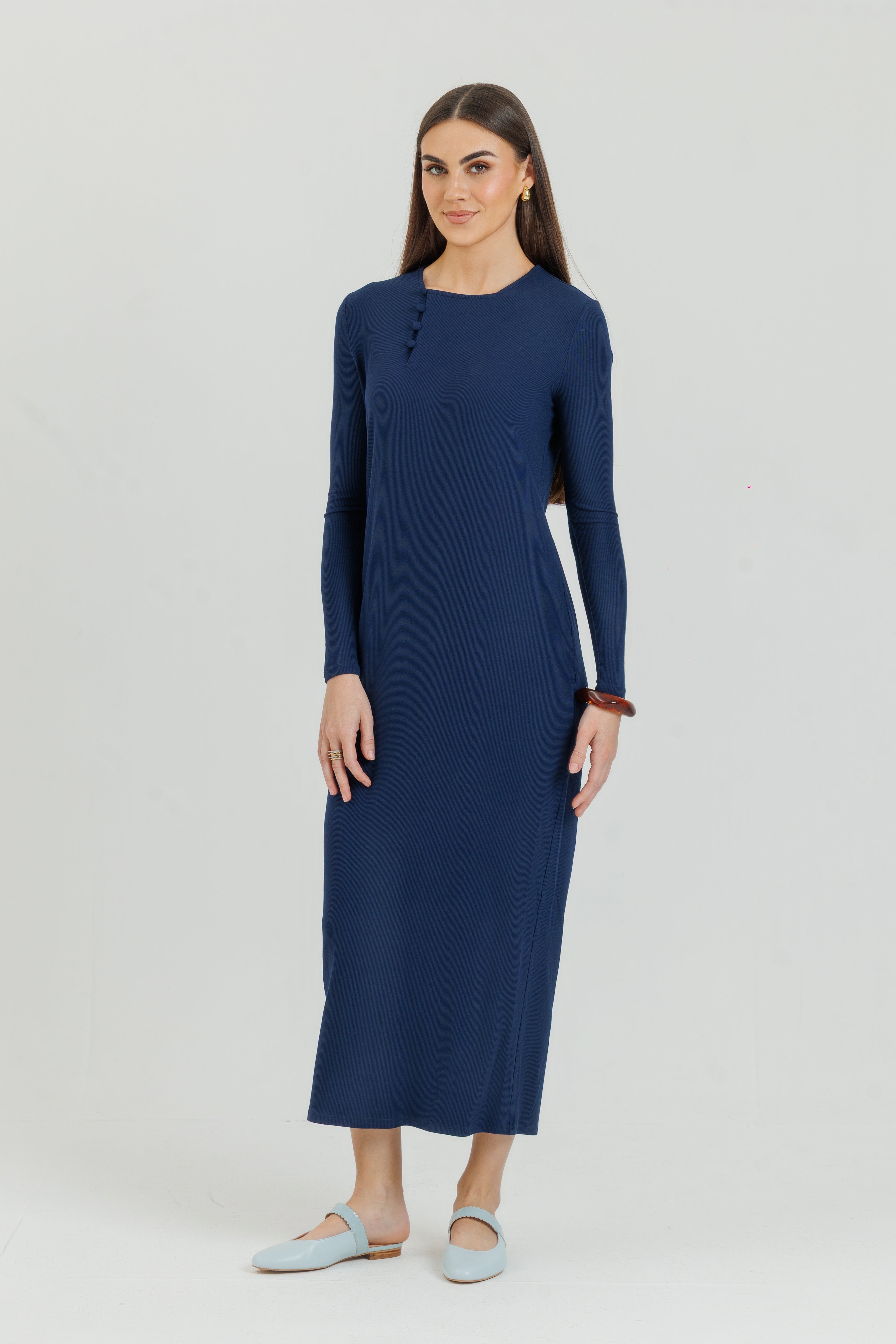 Relaxed Ribbed Maxi Navy M