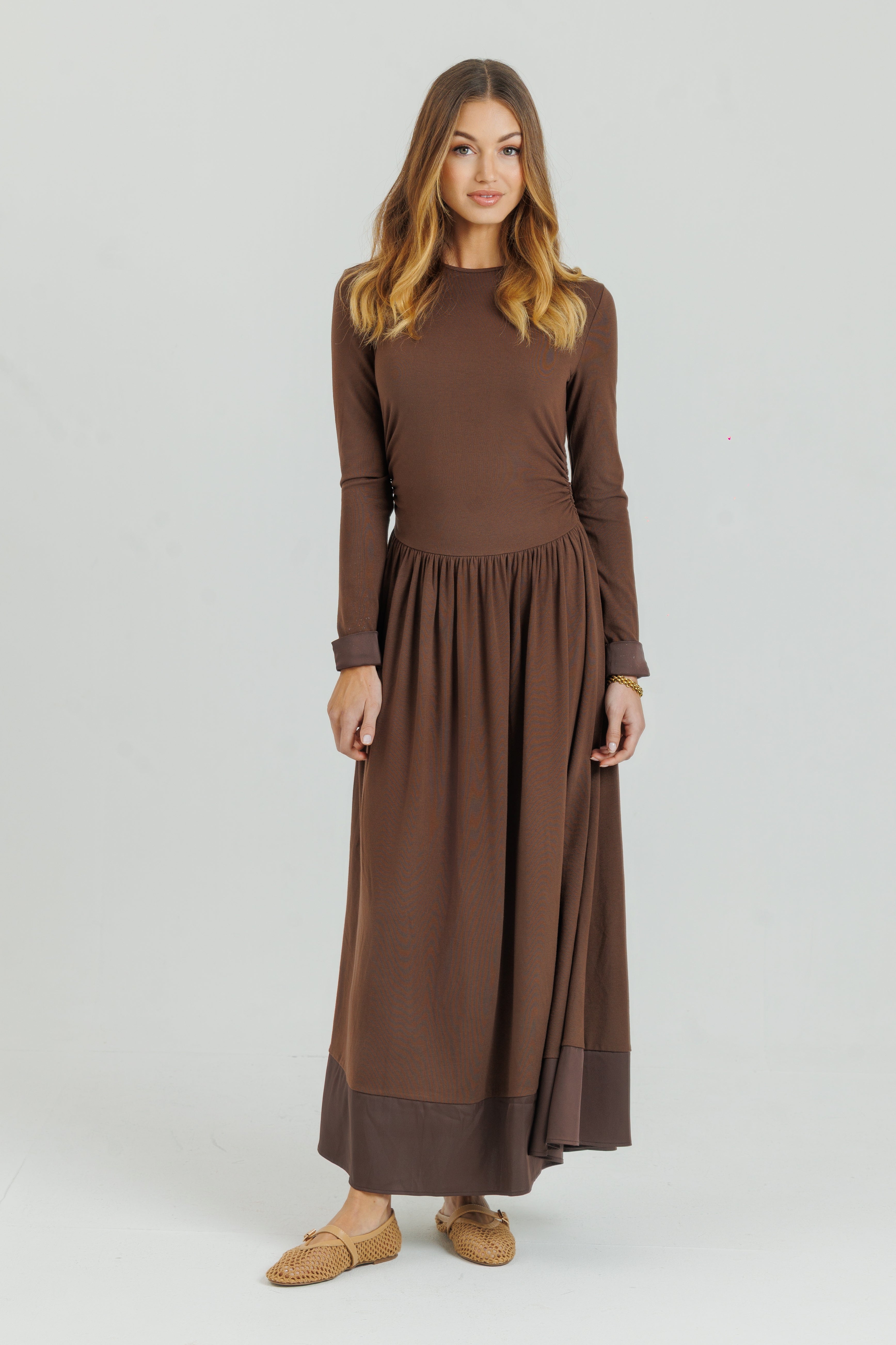 Side Ruched Dress Chocolate Brown XXL