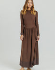 Side Ruched Dress Chocolate Brown