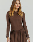 Side Ruched Dress Chocolate Brown