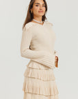 Thin Knit Ruffle Top Cream