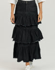 Denim Ruffle Skirt Black
