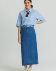 Two Tone Denim Skirt Blue