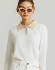 Two Tone Knit Polo Cream