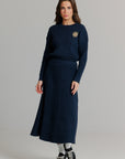 Cable Knit Midi Skirt Navy