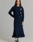 Cable Knit Midi Skirt Navy