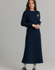Cable Knit Midi Skirt Navy