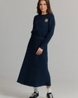Cable Knit Midi Skirt Navy