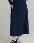 Cable Knit Midi Skirt Navy