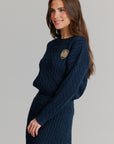 Patch cable knit sweater navy