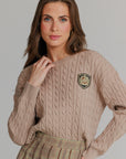 Patch cable knit sweater tan