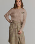 Patch cable knit sweater tan