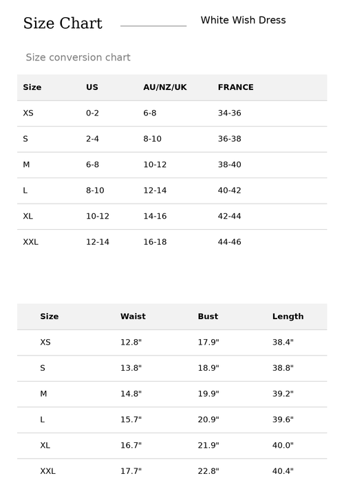 size chart
