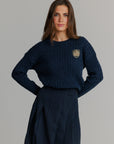 Patch cable knit sweater navy