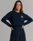 Patch cable knit sweater navy