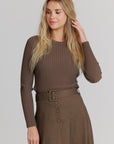 Wide ribbed knit top brown