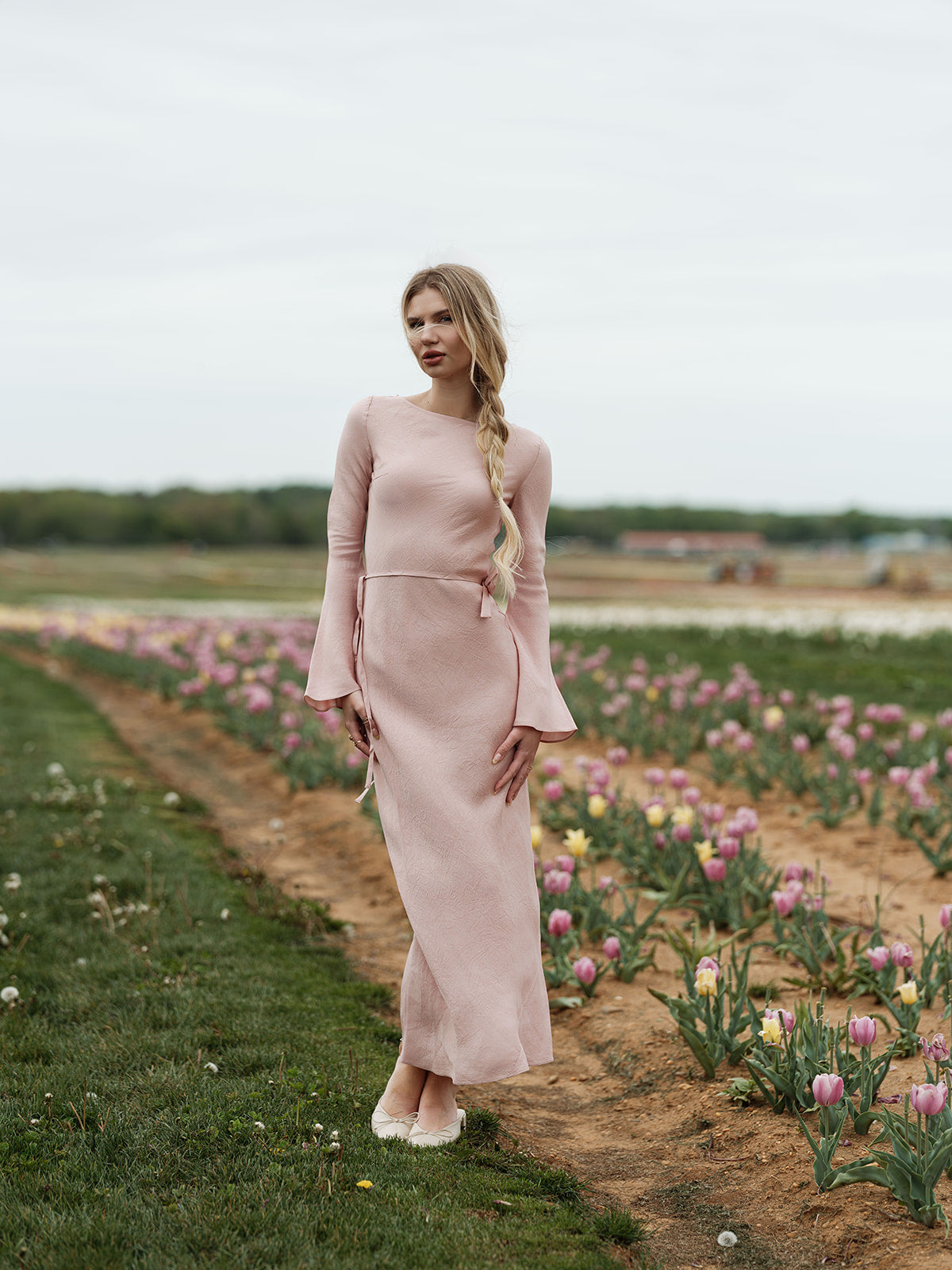 long pink slip dress Tia Silk Wrap Midi Dress