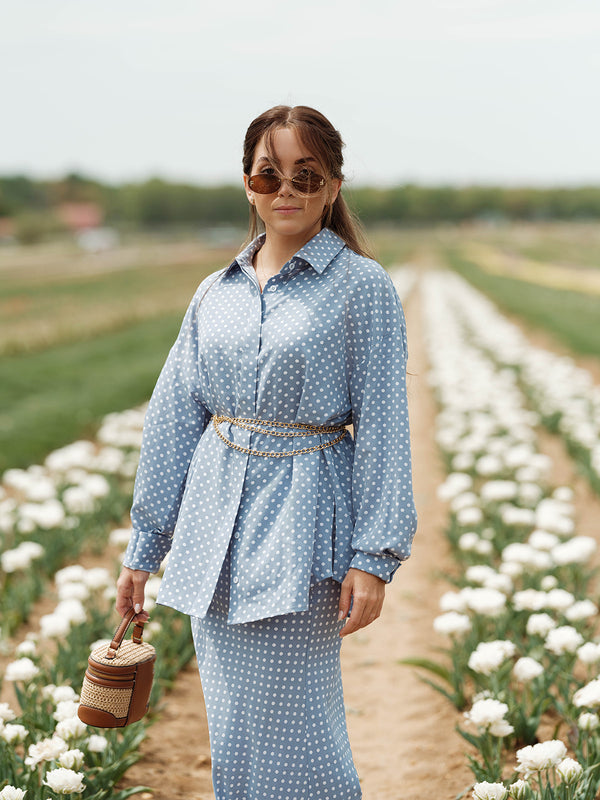 Blue Polka Dot Shirt x Pen