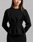 Knit Wrap Top Set - Black