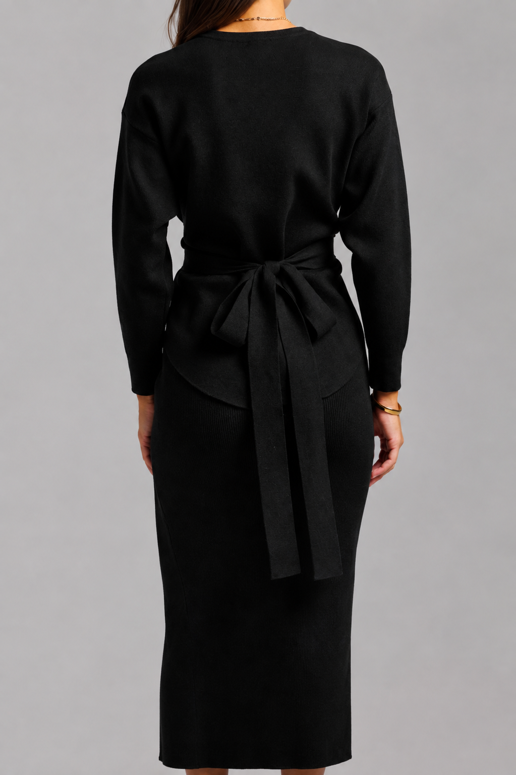 Knit Wrap Top Set - Black