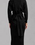 Knit Wrap Top and Skirt Set - Black