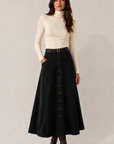 Button Corduroy Skirt - Black