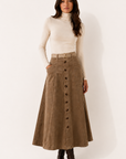 Button Corduroy Skirt - Camel