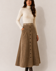 Button Corduroy Skirt - Camel