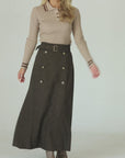 Wool Trench Skirt - Brown